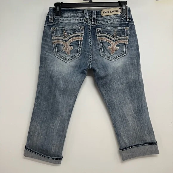 Rock Revival Eustis Capri  Embellished Jeans Thick Stitching 31W X 20.5L - Picture 2 of 16